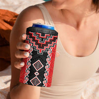 Red Niho Taniwha Mix Poutama 4 in 1 Can Cooler Tumbler Unique Taniko Aotearoa