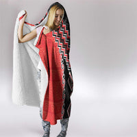 Red Niho Taniwha Mix Poutama Hooded Blanket Unique Taniko Aotearoa