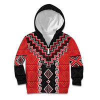 Red Niho Taniwha Mix Poutama Kid Hoodie Unique Taniko Aotearoa