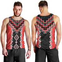 Red Niho Taniwha Mix Poutama Men Tank Top Unique Taniko Aotearoa