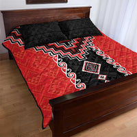 Red Niho Taniwha Mix Poutama Quilt Bed Set Unique Taniko Aotearoa