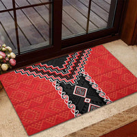 Red Niho Taniwha Mix Poutama Rubber Doormat Unique Taniko Aotearoa LT01 - Polynesian Pride