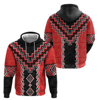 Red Niho Taniwha Mix Poutama Zip Hoodie Unique Taniko Aotearoa LT01 - Polynesian Pride