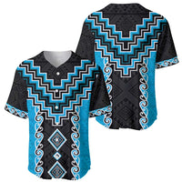 Sky Blue Niho Taniwha Mix Poutama Baseball Jersey Unique Taniko Aotearoa