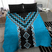Sky Blue Niho Taniwha Mix Poutama Bedding Set Unique Taniko Aotearoa