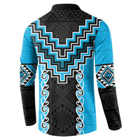 Sky Blue Niho Taniwha Mix Poutama Button Sweatshirt Unique Taniko Aotearoa