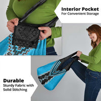 Sky Blue Niho Taniwha Mix Poutama Grocery Bag Unique Taniko Aotearoa