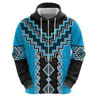 Sky Blue Niho Taniwha Mix Poutama Hoodie Unique Taniko Aotearoa