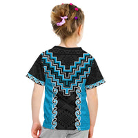 Sky Blue Niho Taniwha Mix Poutama Kid T Shirt Unique Taniko Aotearoa