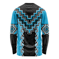 Sky Blue Niho Taniwha Mix Poutama Long Sleeve Shirt Unique Taniko Aotearoa