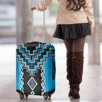 Sky Blue Niho Taniwha Mix Poutama Luggage Cover Unique Taniko Aotearoa