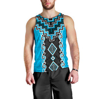 Sky Blue Niho Taniwha Mix Poutama Men Tank Top Unique Taniko Aotearoa LT01 - Polynesian Pride