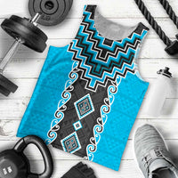 Sky Blue Niho Taniwha Mix Poutama Men Tank Top Unique Taniko Aotearoa LT01 - Polynesian Pride