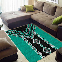 Teal Niho Taniwha Mix Poutama Area Rug Unique Taniko Aotearoa