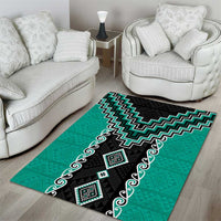 Teal Niho Taniwha Mix Poutama Area Rug Unique Taniko Aotearoa