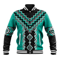 Teal Niho Taniwha Mix Poutama Baseball Jacket Unique Taniko Aotearoa LT01 Unisex Teal - Polynesian Pride