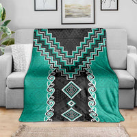 Teal Niho Taniwha Mix Poutama Blanket Unique Taniko Aotearoa