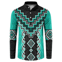 Teal Niho Taniwha Mix Poutama Button Sweatshirt Unique Taniko Aotearoa