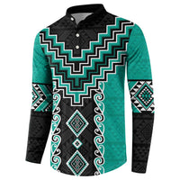 Teal Niho Taniwha Mix Poutama Button Sweatshirt Unique Taniko Aotearoa