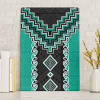 Teal Niho Taniwha Mix Poutama Canvas Wall Art Unique Taniko Aotearoa