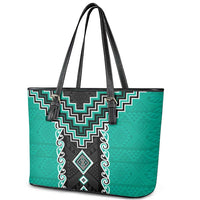Teal Niho Taniwha Mix Poutama Leather Tote Bag Unique Taniko Aotearoa