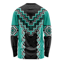Teal Niho Taniwha Mix Poutama Long Sleeve Shirt Unique Taniko Aotearoa