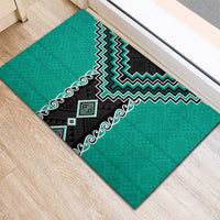 Teal Niho Taniwha Mix Poutama Rubber Doormat Unique Taniko Aotearoa