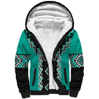 Teal Niho Taniwha Mix Poutama Sherpa Hoodie Unique Taniko Aotearoa