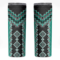 Teal Niho Taniwha Mix Poutama Skinny Tumbler Unique Taniko Aotearoa