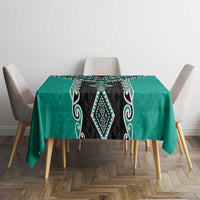 Teal Niho Taniwha Mix Poutama Tablecloth Unique Taniko Aotearoa