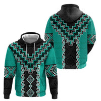 Teal Niho Taniwha Mix Poutama Zip Hoodie Unique Taniko Aotearoa LT01 - Polynesian Pride