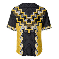 Yellow Niho Taniwha Mix Poutama Baseball Jersey Unique Taniko Aotearoa