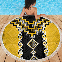 Yellow Niho Taniwha Mix Poutama Beach Blanket Unique Taniko Aotearoa