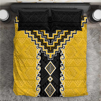 Yellow Niho Taniwha Mix Poutama Bedding Set Unique Taniko Aotearoa