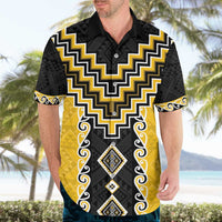 Yellow Niho Taniwha Mix Poutama Hawaiian Shirt Unique Taniko Aotearoa