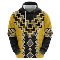 Yellow Niho Taniwha Mix Poutama Hoodie Unique Taniko Aotearoa