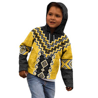 Yellow Niho Taniwha Mix Poutama Kid Hoodie Unique Taniko Aotearoa