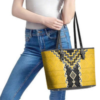 Yellow Niho Taniwha Mix Poutama Leather Tote Bag Unique Taniko Aotearoa