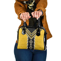 Yellow Niho Taniwha Mix Poutama Shoulder Handbag Unique Taniko Aotearoa LT01 One Size Yellow - Polynesian Pride
