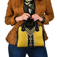 Yellow Niho Taniwha Mix Poutama Shoulder Handbag Unique Taniko Aotearoa LT01 - Polynesian Pride