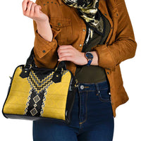 Yellow Niho Taniwha Mix Poutama Shoulder Handbag Unique Taniko Aotearoa LT01 - Polynesian Pride