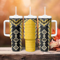 Yellow Niho Taniwha Mix Poutama Tumbler With Handle Unique Taniko Aotearoa