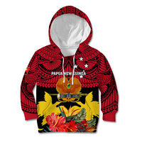 Papua New Guinea Kid Hoodie Bird Of Paradise Mix Polynesian Pattern LT01 Hoodie Red - Polynesian Pride
