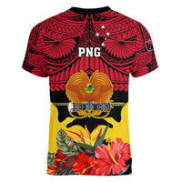 Papua New Guinea Women V Neck T Shirt Bird Of Paradise Mix Polynesian Pattern LT01 - Polynesian Pride