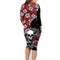 Hawaii Halloween Family Matching Long Sleeve Bodycon Dress and Hawaiian Shirt Hibiscus Skull Kakau Pattern LT01 - Polynesian Pride
