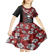 Hawaii Halloween Kid Short Sleeve Dress Hibiscus Skull Kakau Pattern LT01 - Polynesian Pride