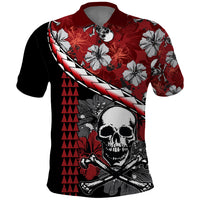 Hawaii Halloween Polo Shirt Hibiscus Skull Kakau Pattern LT01 Red - Polynesian Pride