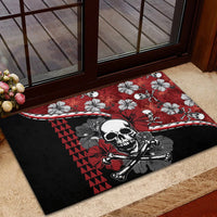 Hawaii Halloween Rubber Doormat Hibiscus Skull Kakau Pattern LT01 - Polynesian Pride