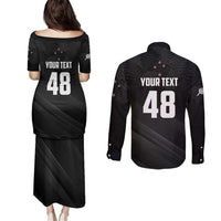 Custom New Zealand Cricket Couples Matching Puletasi and Long Sleeve Button Shirt Aotearoa Black Cap Come On LT01 - Polynesian Pride