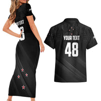 Custom New Zealand Cricket Couples Matching Short Sleeve Bodycon Dress and Hawaiian Shirt Aotearoa Black Cap Come On